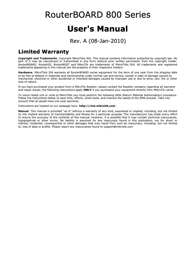 Page n°1 - Manuel utilisateur Mikrotik RB800