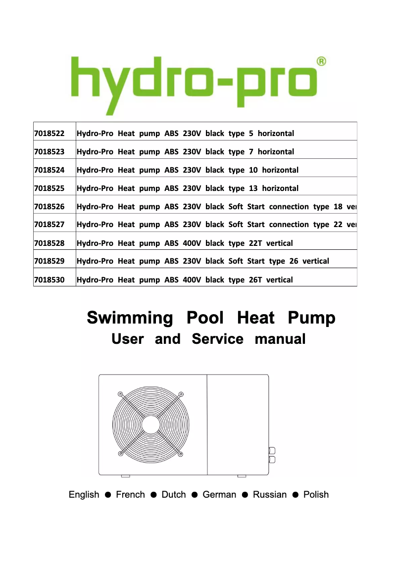 Page n°1 - Manuel utilisateur Hydro-Pro 22