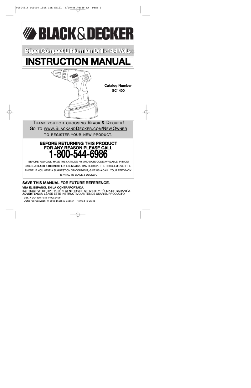 Page 1 de la notice Manuel utilisateur Black & Decker SC1400