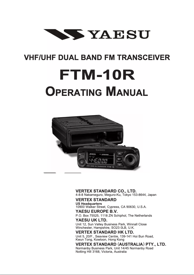 Page 1 de la notice Manuel utilisateur Yaesu FTM-10R