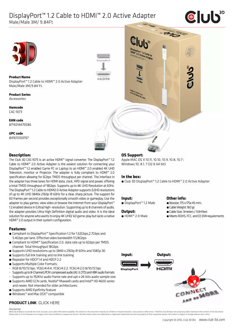 Page n°1 - Manuel utilisateur CLUB3D CAC-1073
