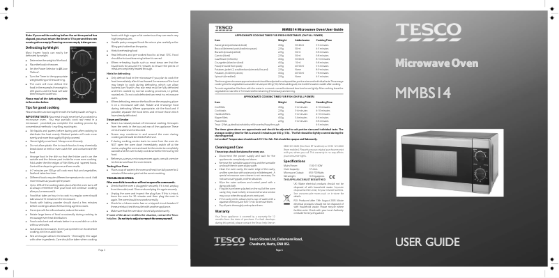 Page 1 de la notice Manuel utilisateur Tesco MMBS14