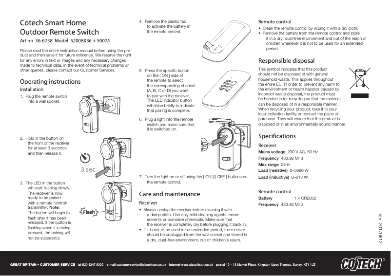 Page n°1 - Manuel utilisateur Cotech 52008X36 + 50074