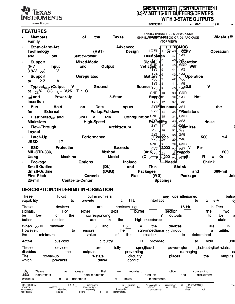Page 1 de la notice Manuel utilisateur Texas Instruments SN74LVTH16541DL