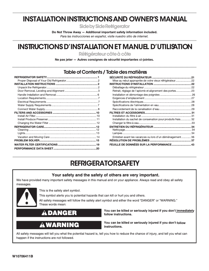Page 1 de la notice Guide d'installation KitchenAid KRSC500ESS