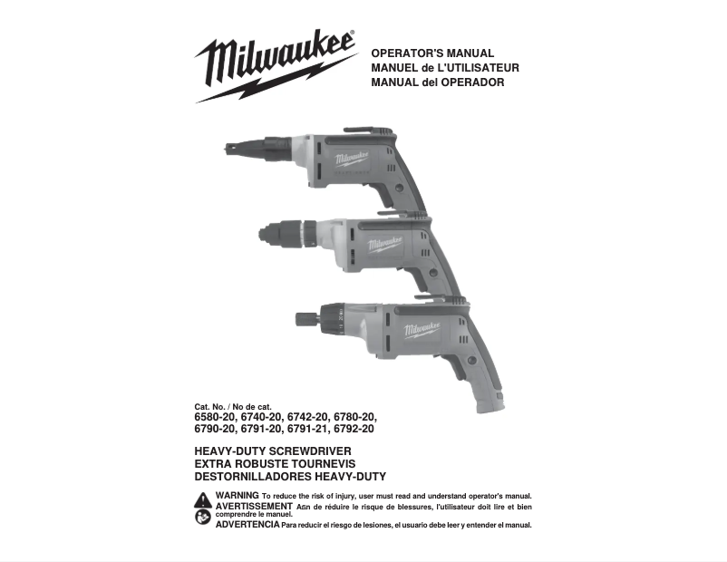 Page 1 de la notice Manuel utilisateur Milwaukee 6780-20