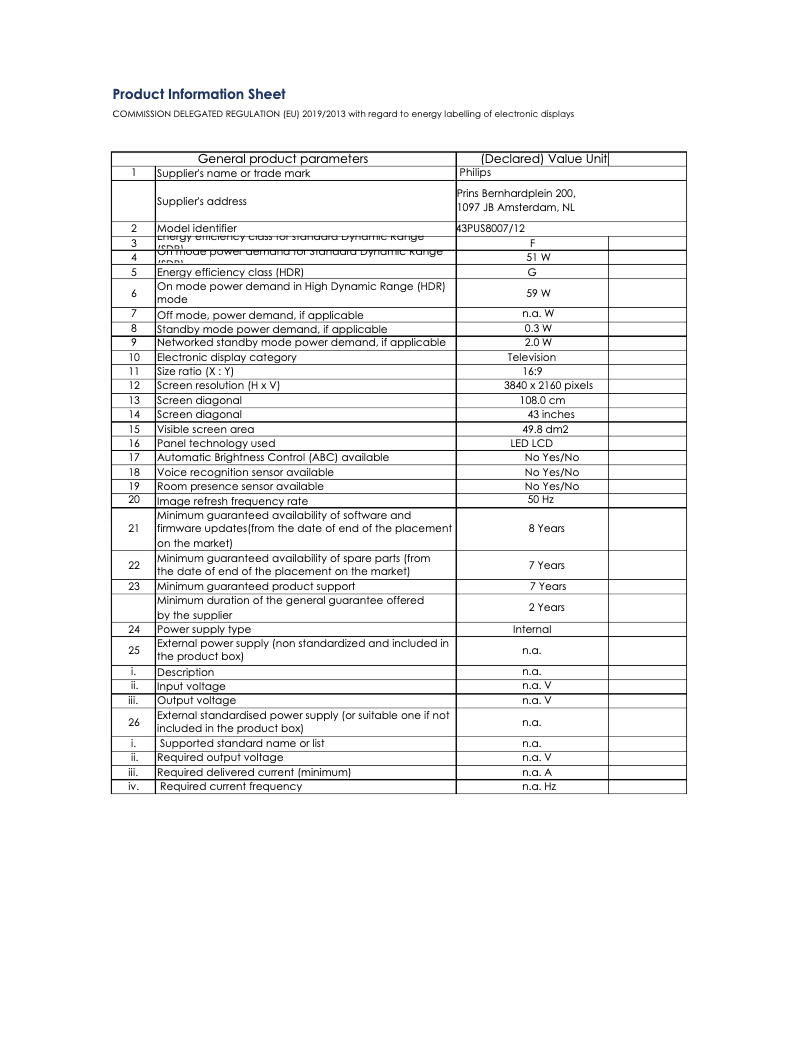 Imagen de la primera página del manual del dispositivo 43PUS8007