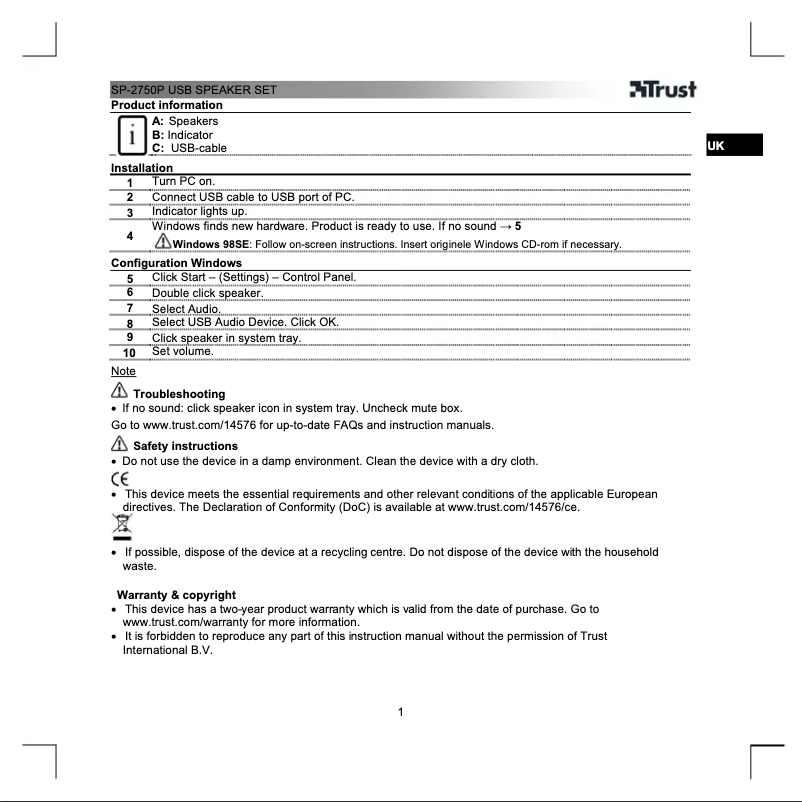 Imagen de la primera página del manual del dispositivo SoundForce SP-2750p
