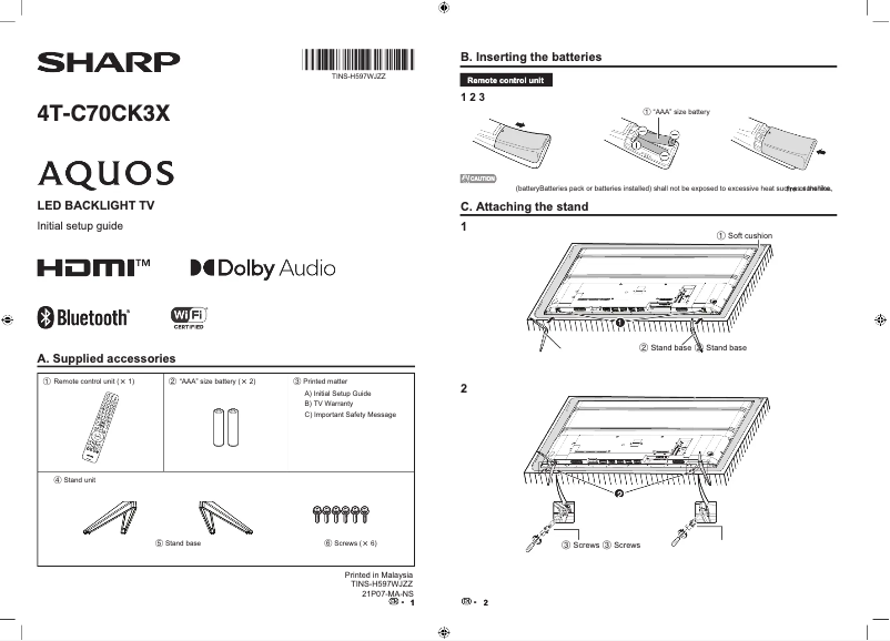 Page 1 de la notice Manuel utilisateur Sharp 4T-C70CK3X