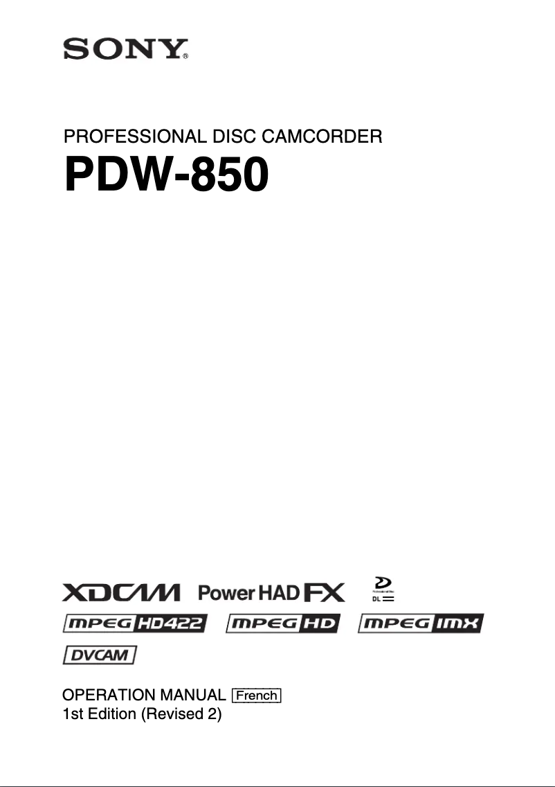 Page 1 de la notice Manuel utilisateur Sony PDW-850