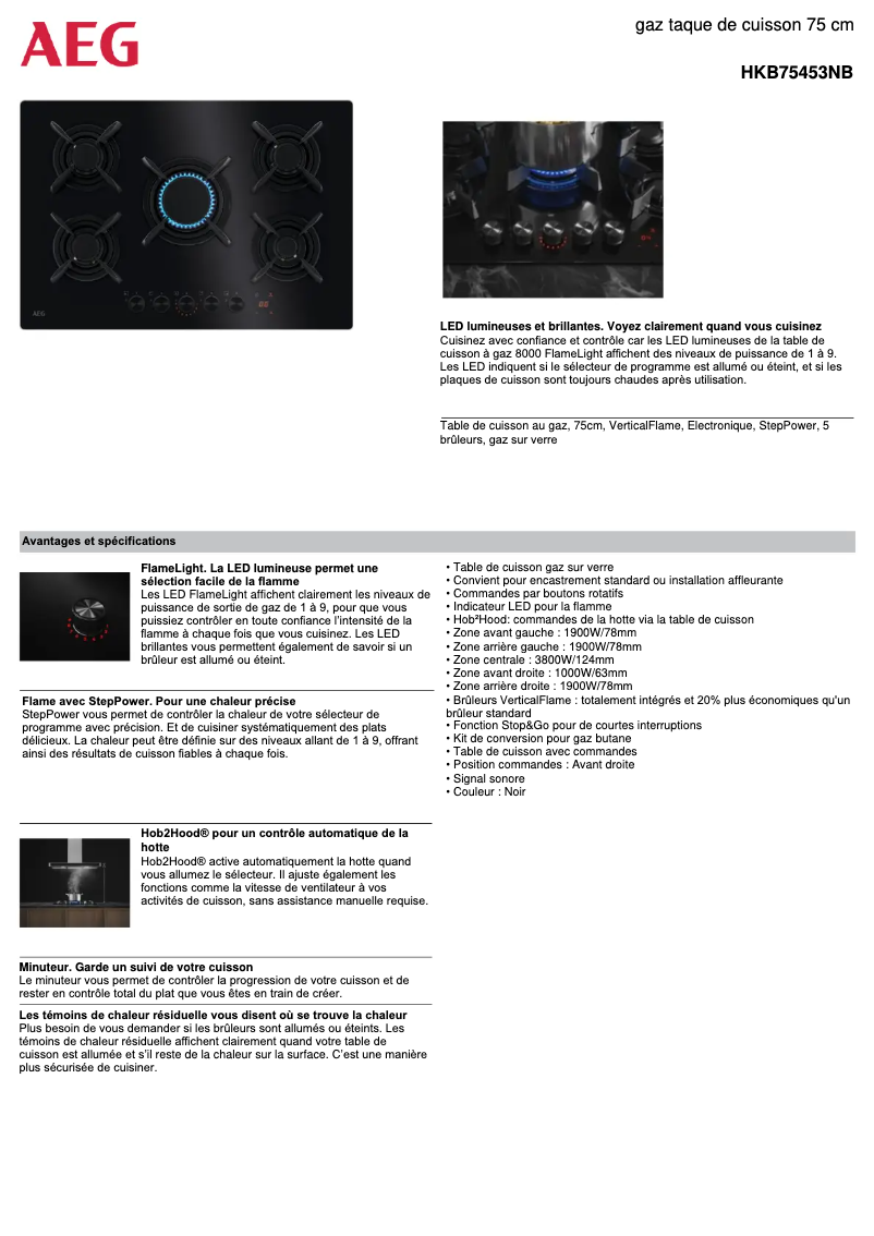 Página 1 del manual Ficha técnica AEG HKB75453NB