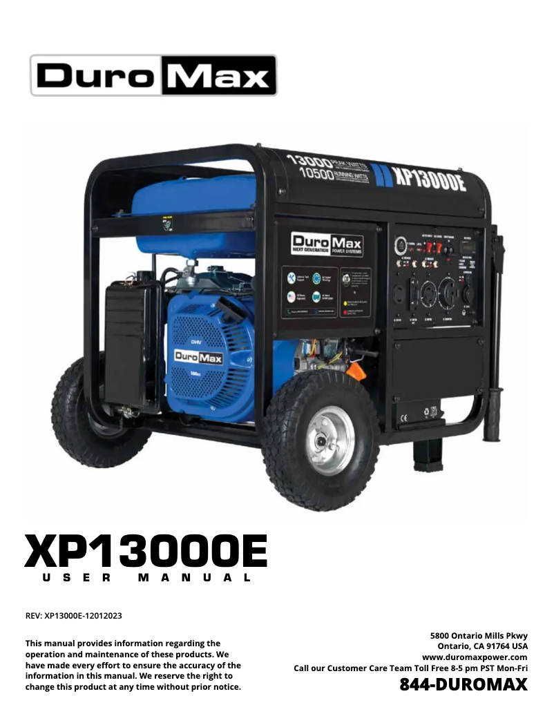 Page n°1 - Manuel utilisateur DuroMax XP13000E