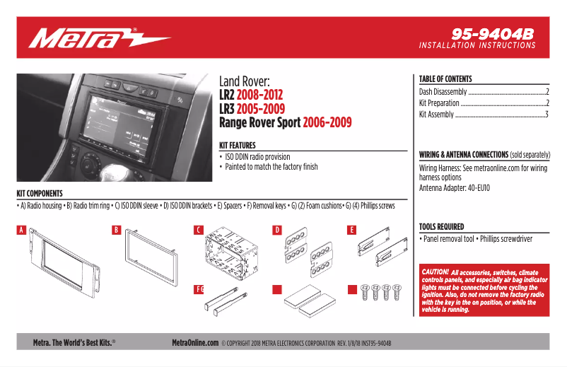 Page 1 de la notice Manuel utilisateur Metra 95-9404B