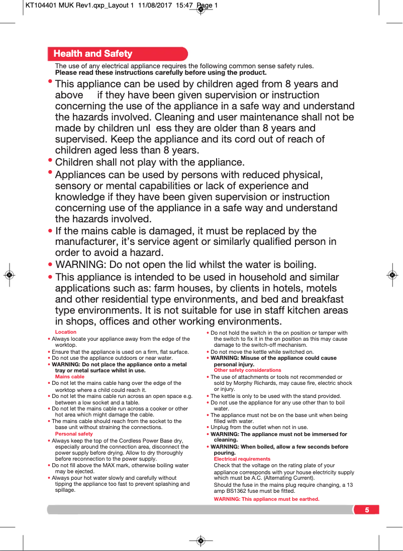 Page 1 de la notice Manuel utilisateur Morphy Richards Evoke 104416