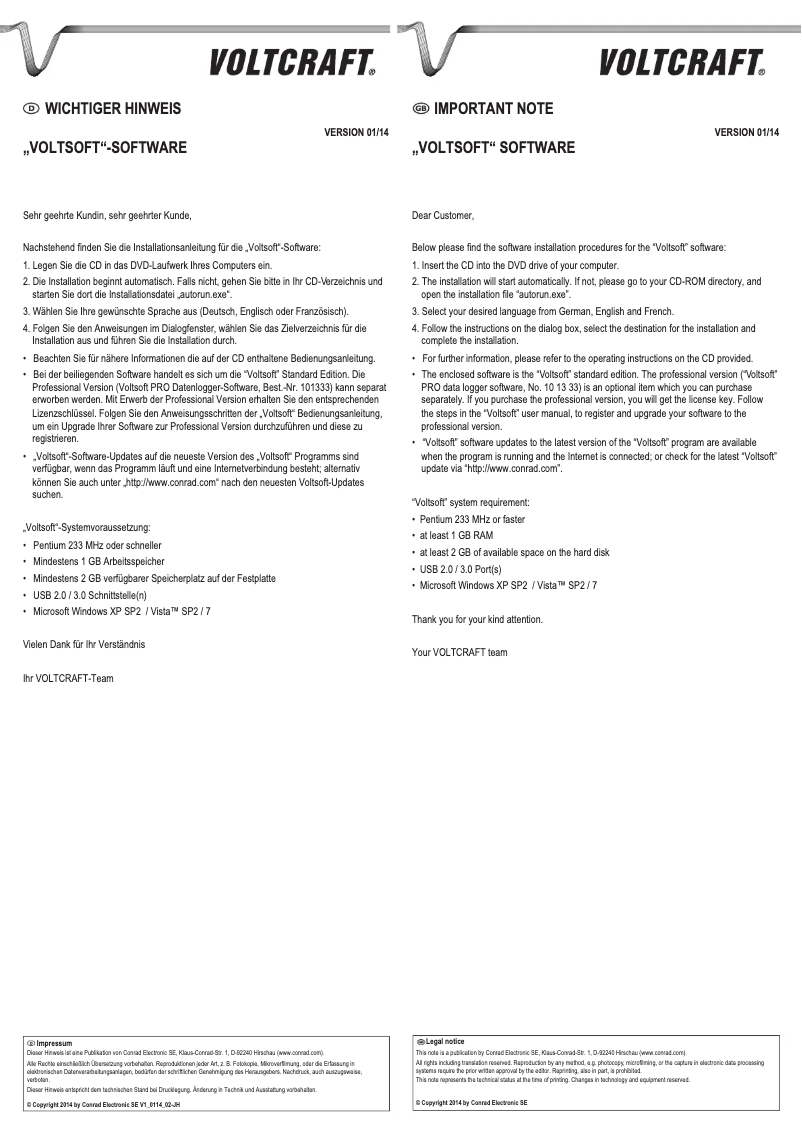 Page n°1 - Manuel utilisateur Voltcraft PL-125-T2