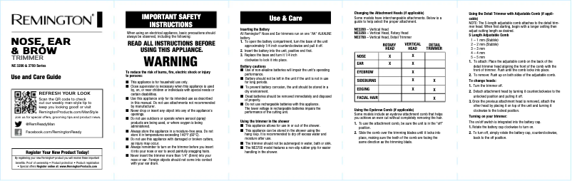 Page n°1 - Manuel utilisateur Remington NE3250