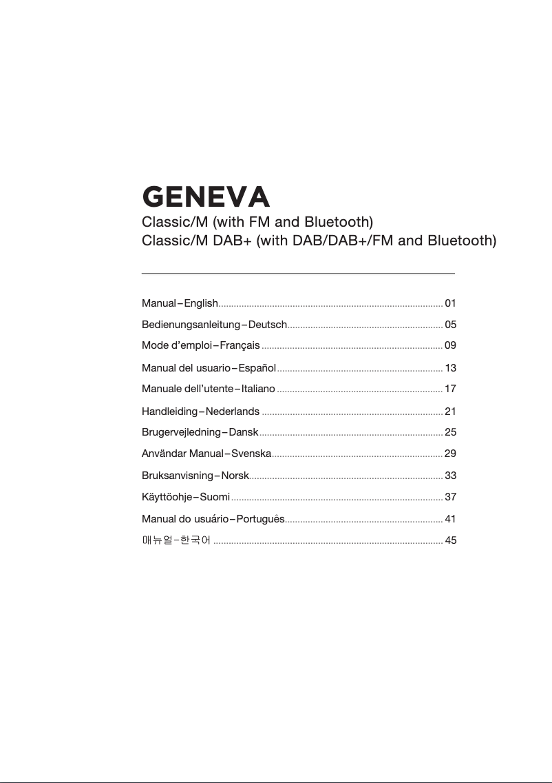 Page n°1 - Manuel utilisateur Geneva Classic/M