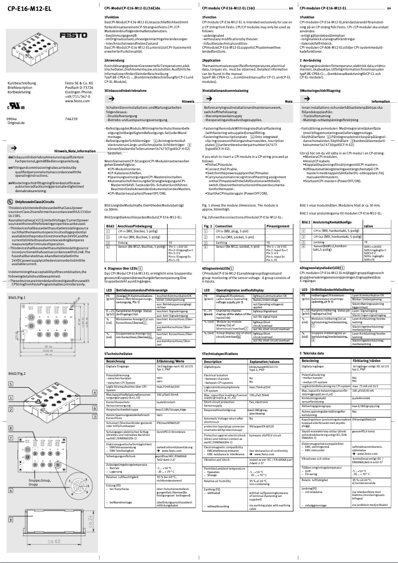 Page 1 de la notice Manuel utilisateur Festo CP-E16-M12-EL