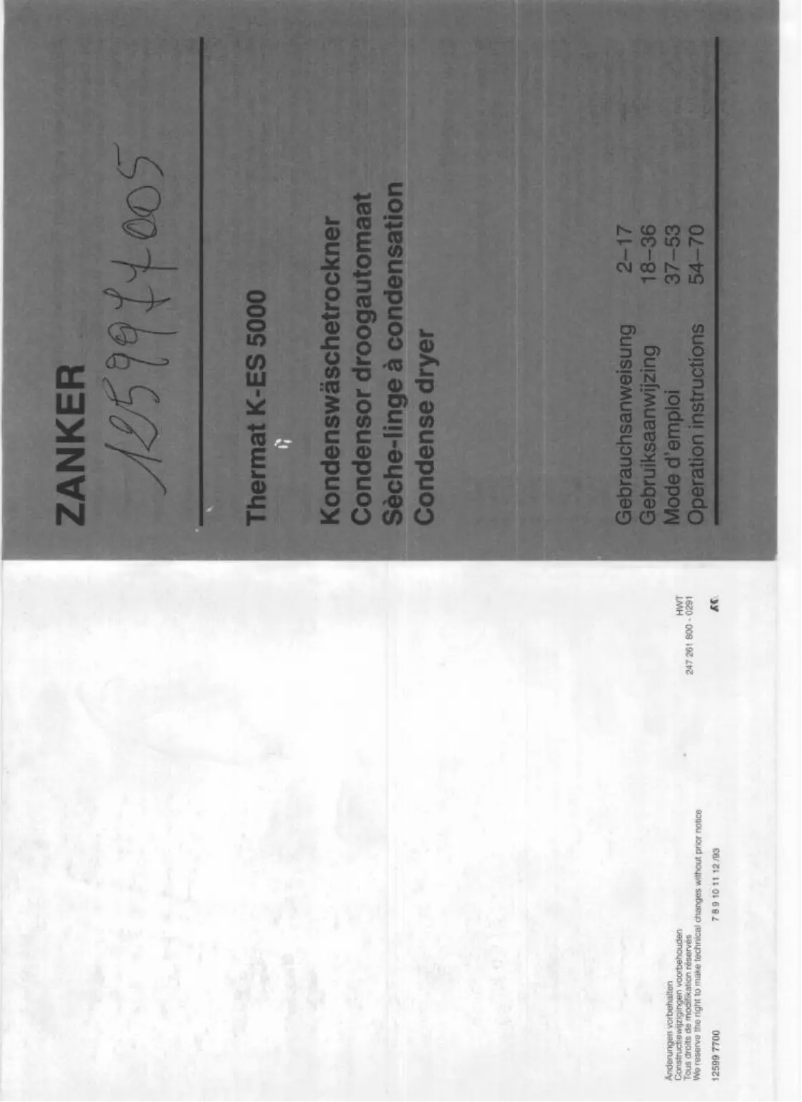 Page n°1 - Manuel utilisateur Zanker KES 5000