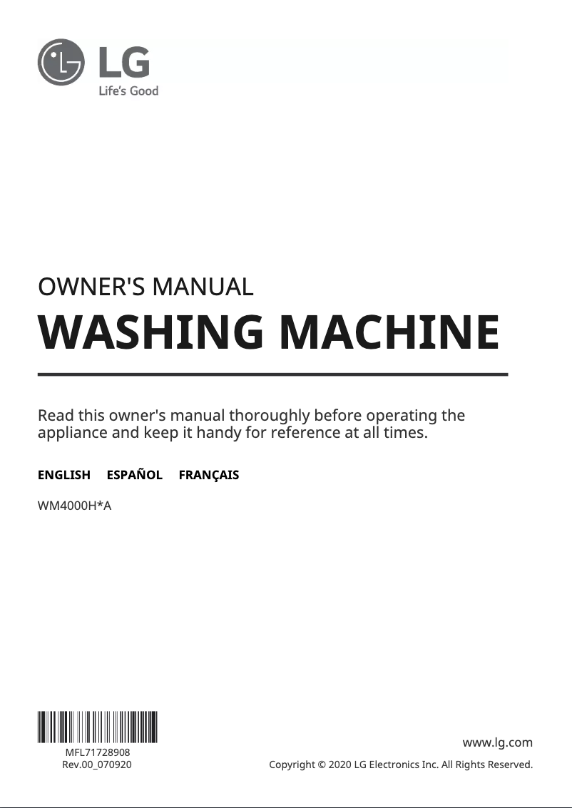 Page 1 de la notice Manuel utilisateur LG WM4000HBA