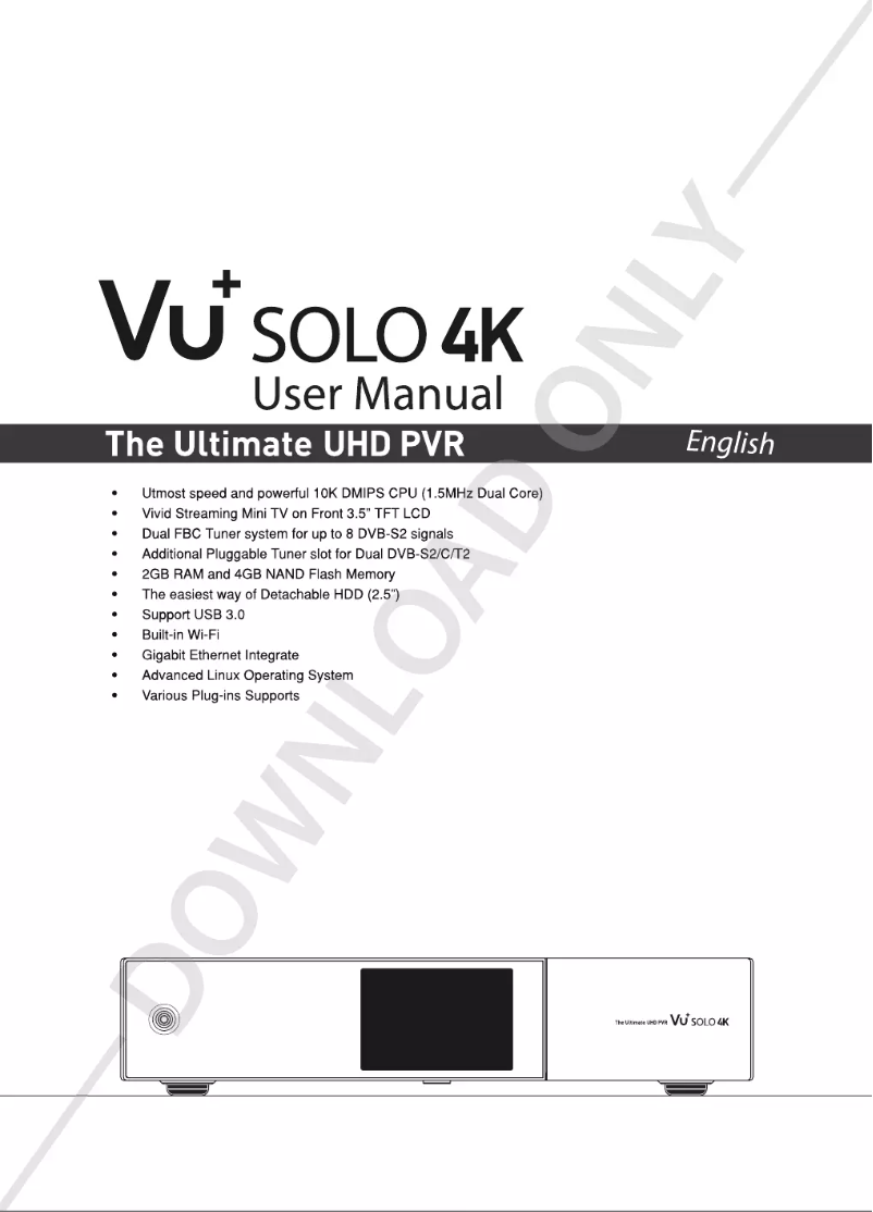 Page n°1 - Manuel utilisateur Vu+ Solo 4k