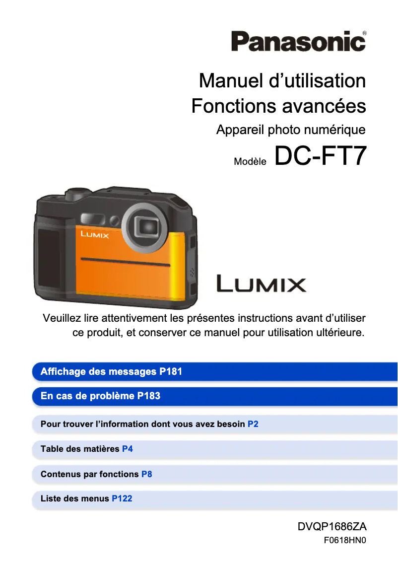 Imagen de la primera página del manual del dispositivo Lumix DC-FT7