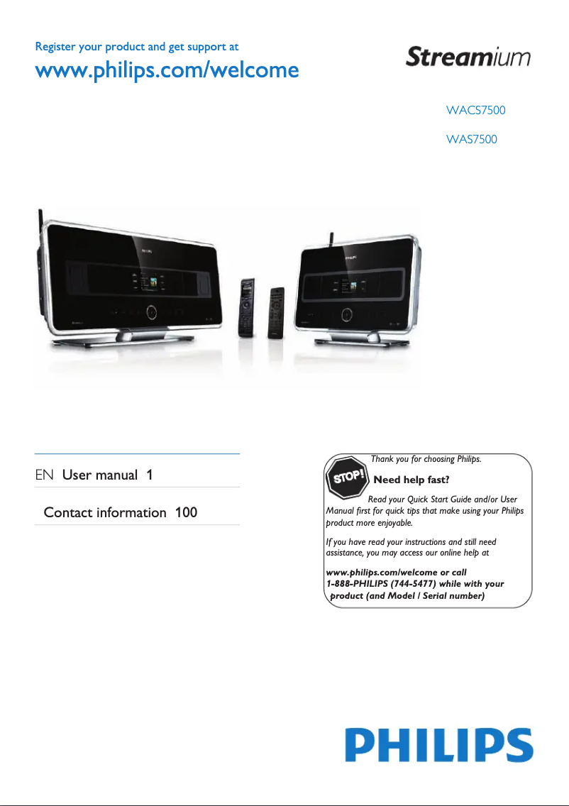 Page 1 de la notice Manuel utilisateur Philips WAS7500