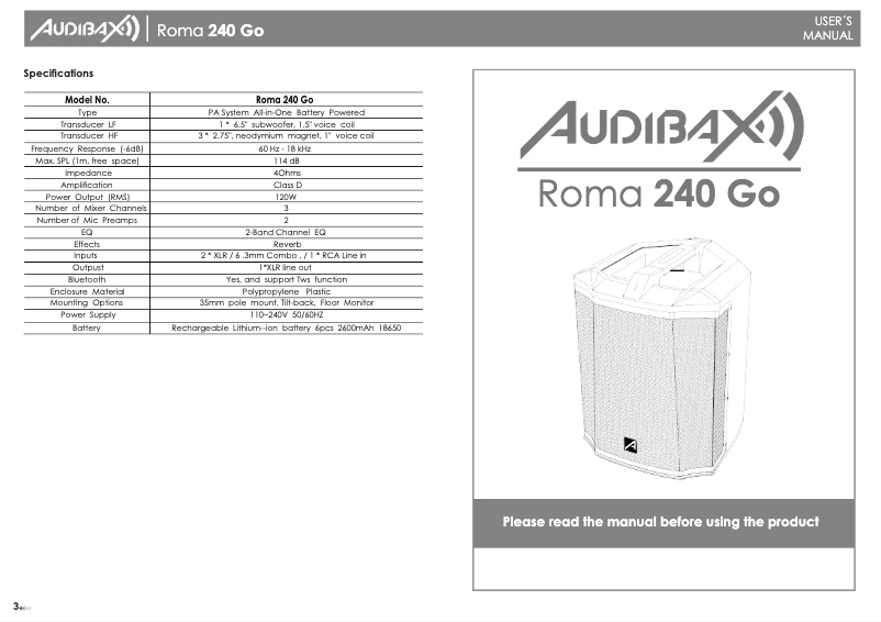 Image de la première page du manuel de l'appareil Roma 240 Go
