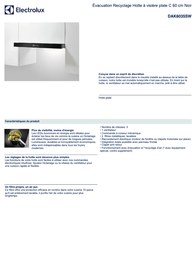 Page n°1 - Fiche technique Electrolux DAK6035SW