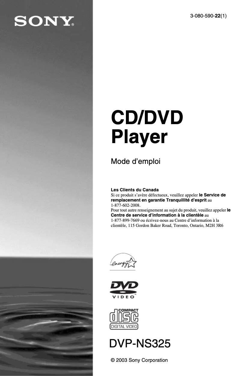 Page n°1 - Manuel utilisateur Sony DVP-NS325
