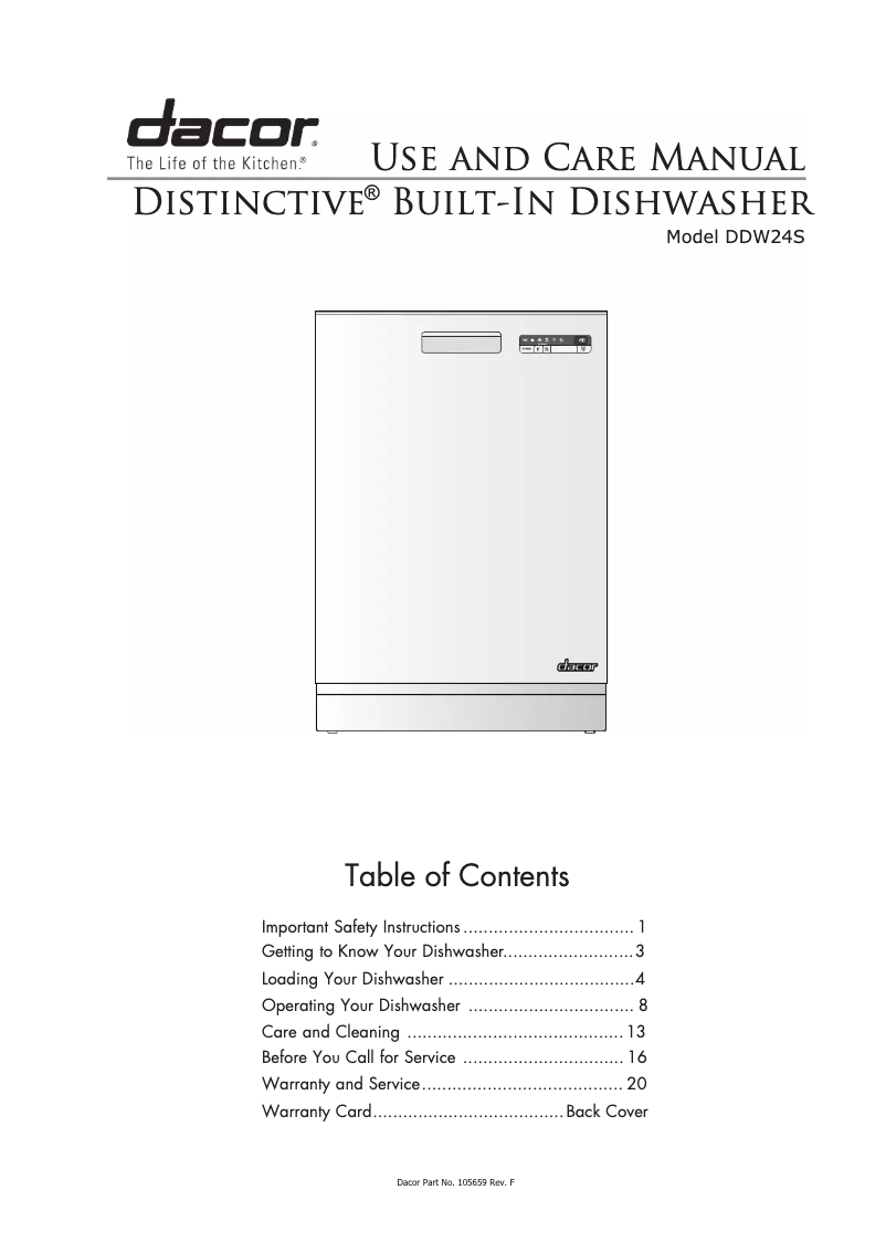Page 1 de la notice Manuel utilisateur Dacor Distinctive DDW24S