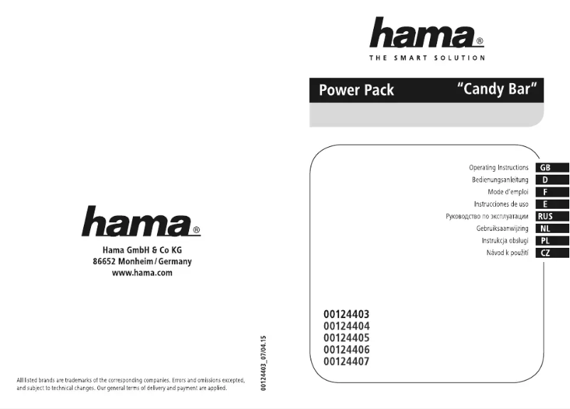 Page n°1 - Manuel utilisateur Hama Candy Bar
