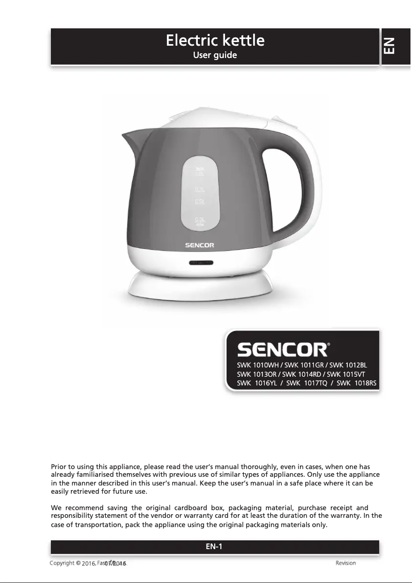 Page n°1 - Manuel utilisateur Sencor SWK 1010WH