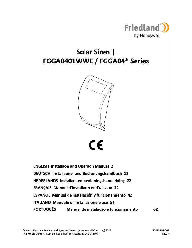 Page 1 de la notice Manuel utilisateur Friedland FGGA0401WWE