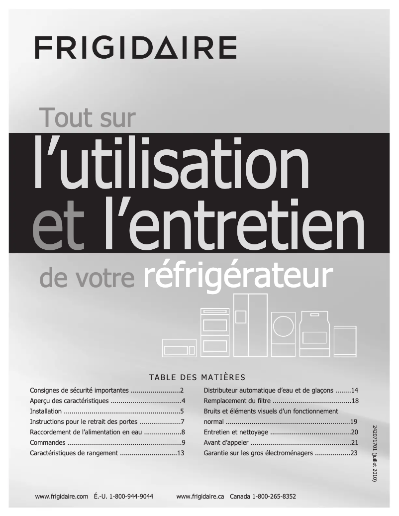 Page n°1 - Manuel utilisateur Frigidaire LFUS2613LM