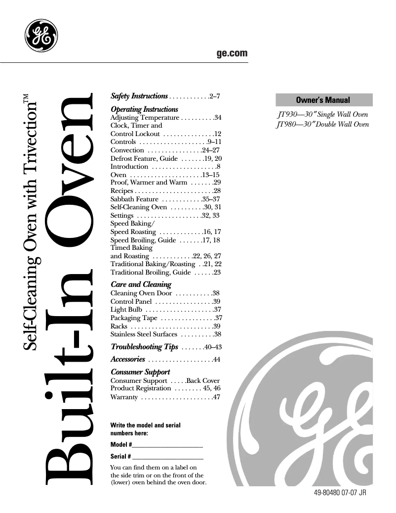 First page image of the manual for JT930SKSS