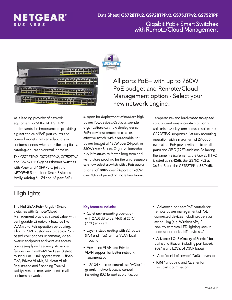 Page n°1 - Fiche technique Netgear GS728TPPv2