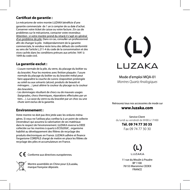 Page 1 de la notice Manuel utilisateur Luzaka MARGOT
