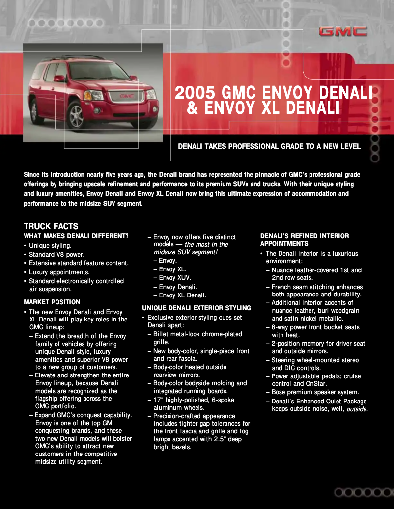 Page 1 de la notice Guide de démarrage rapide GMC Envoy XUV (2005)