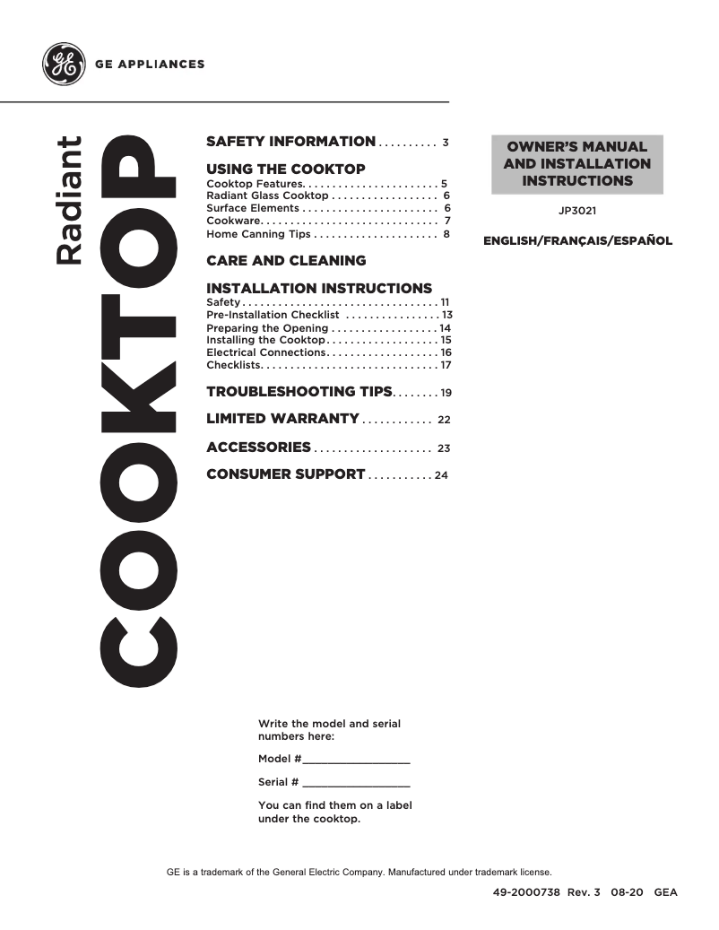 Imagen de la primera página del manual del dispositivo JP3021DPBB