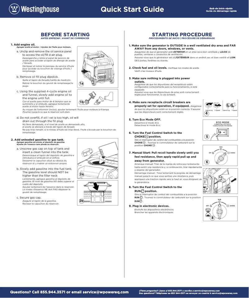 Page n°1 - Guide de démarrage rapide Westinghouse iGen4500cv