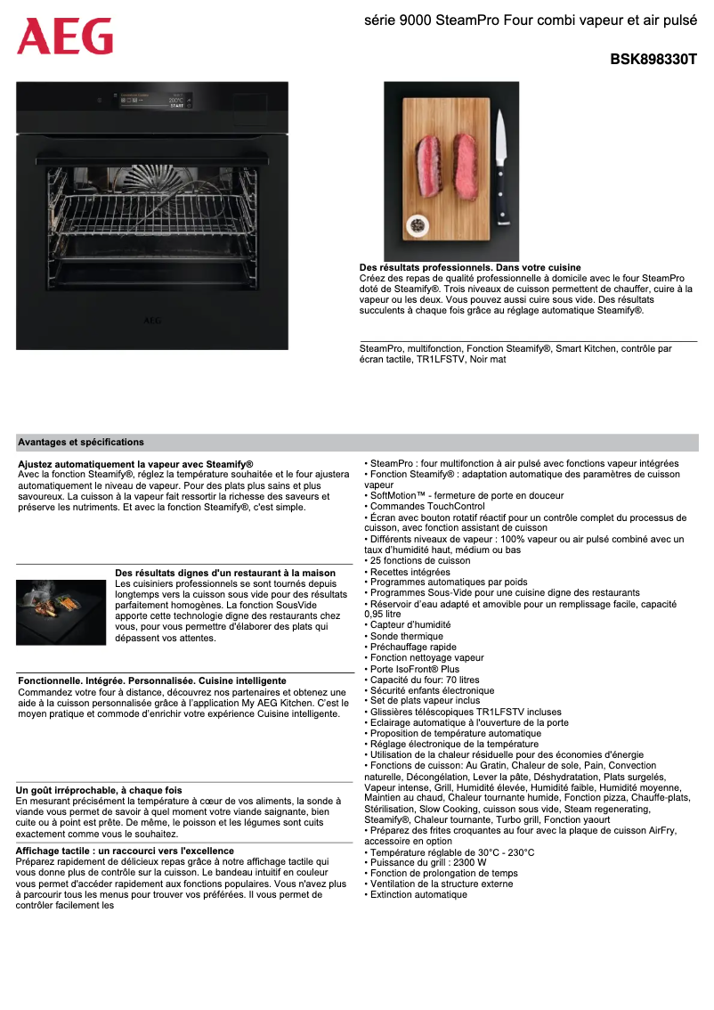 Page 1 de la notice Fiche technique AEG BSK898330T