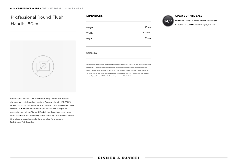Page 1 de la notice Manuel utilisateur Fisher & Paykel AHP3-DWDD-60S