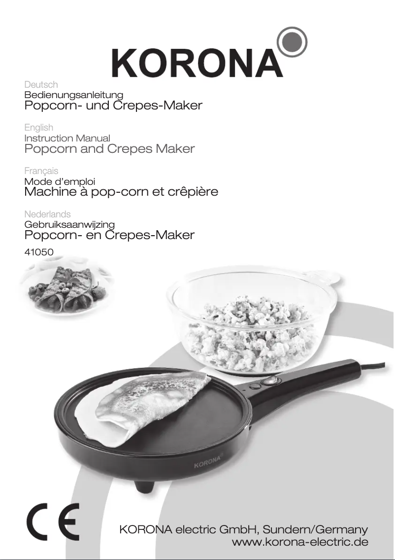 Image de la première page du manuel de l'appareil Popcorn & Crepes Maker 41050