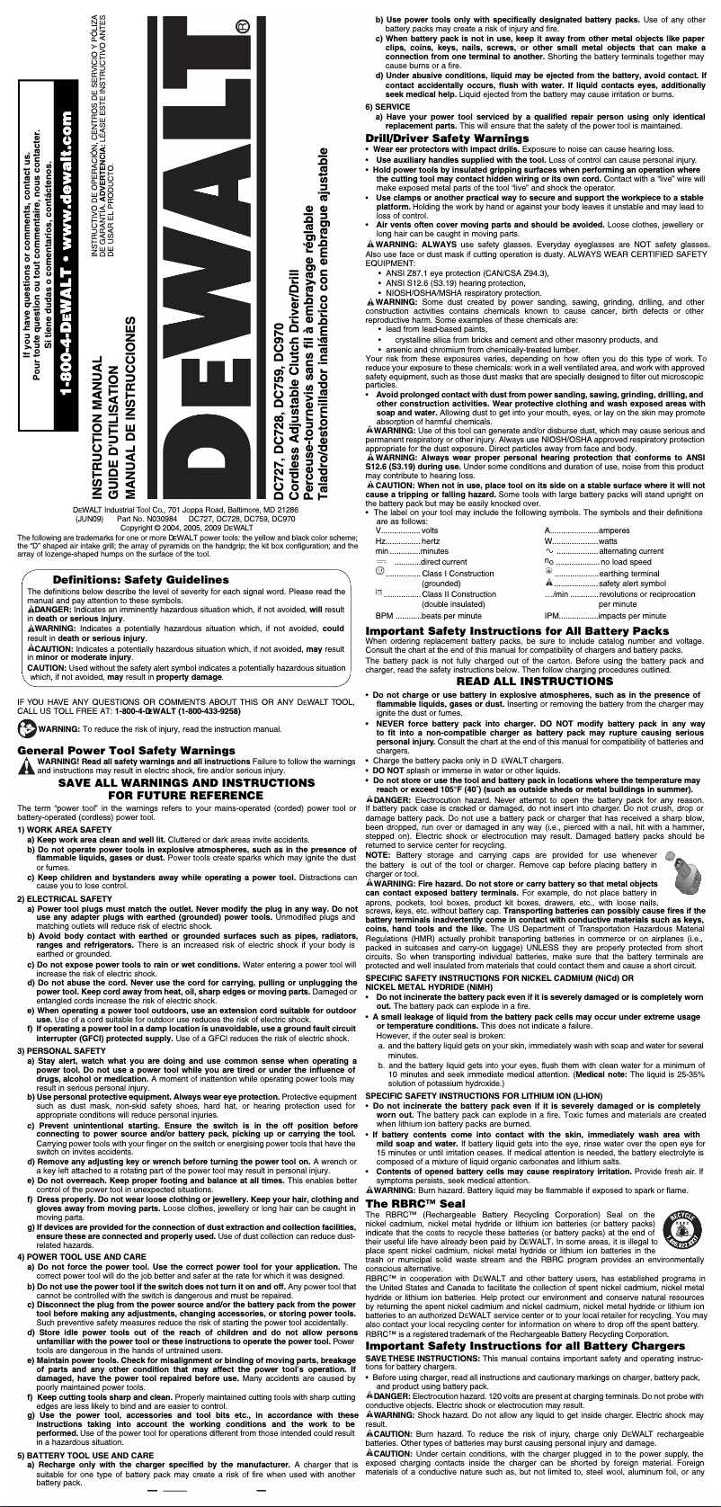 Page 1 de la notice Manuel utilisateur DeWalt DC728