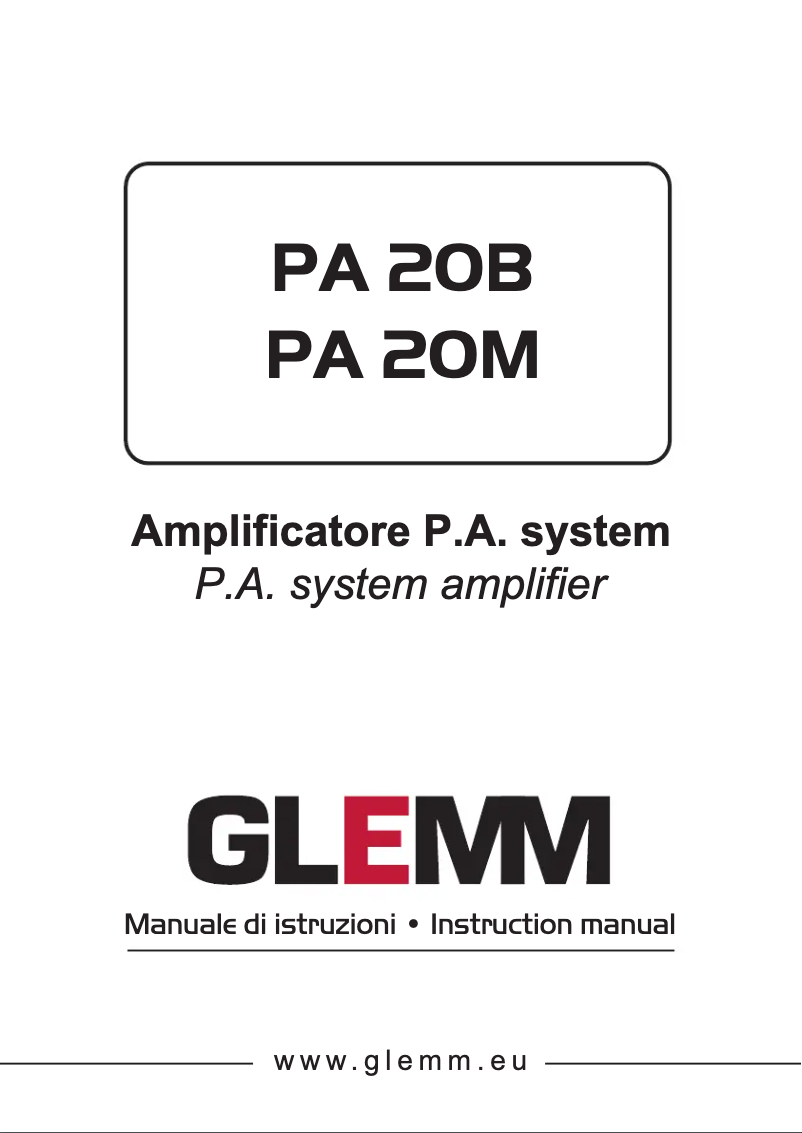 Page n°1 - Manuel utilisateur Glemm PA 20M