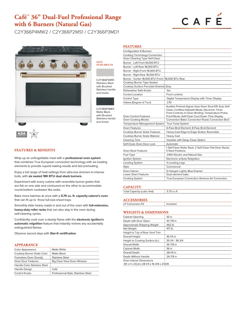 Page 1 de la notice Fiche technique GE C2Y366P3MD1