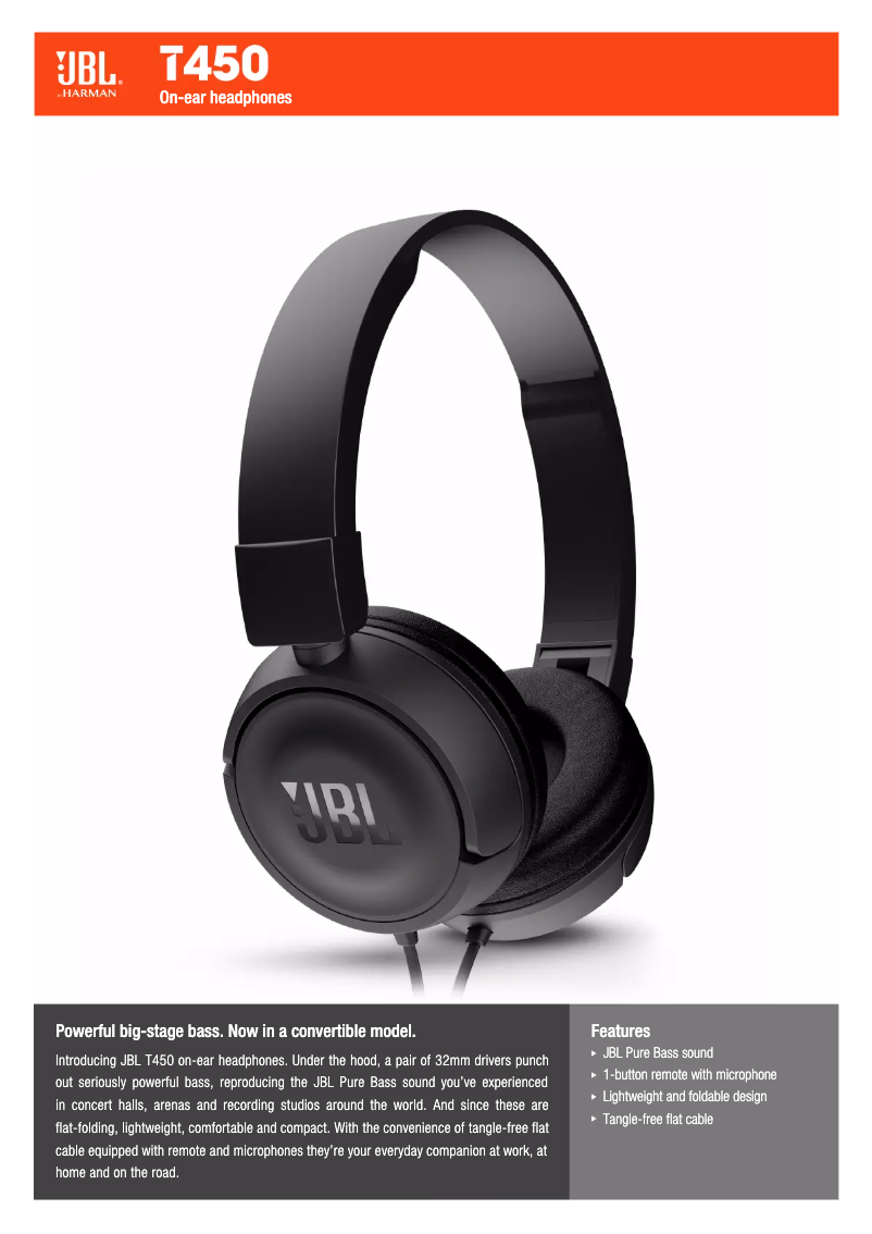 Page 1 de la notice Manuel utilisateur JBL T450