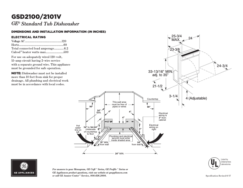 Page n°1 - Fiche technique GE GSD2100VBB