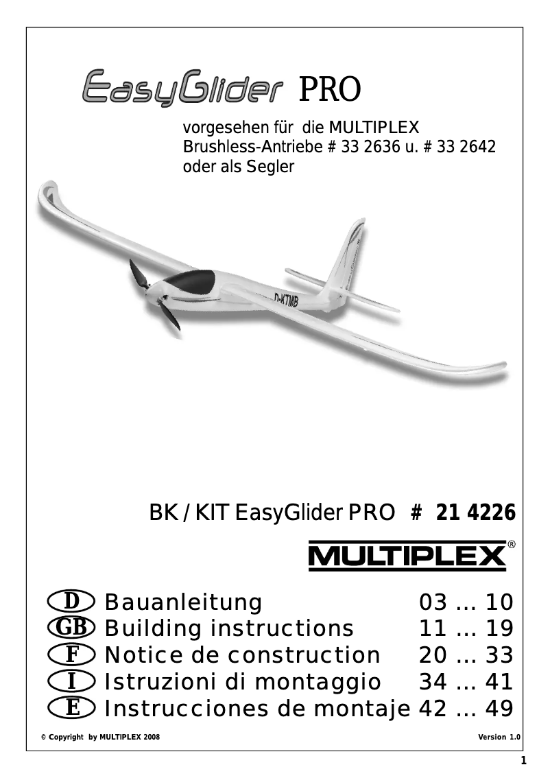 Image de la première page du manuel de l'appareil EasyGlider Pro